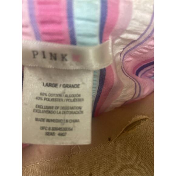 Pink K Snap Up Pearl Button House Dress Size Robe Stripe Pockets Sz Large - Picture 9 of 9